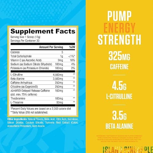 RYSE Loaded Pre Workout Powder - Jell-O Island Pineapple - Daily Pre-Workout for Men & Women with 325mg Caffeine, Beta Alanine, and Citrulline for Pump, Focus, and Energy - 30 Servings thumbnail 2