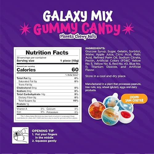 Planet Mix Gummy Balls Candy - 19 Ounce Jar (30 Count) - Strawberry Jam Center - Individually Wrapped Chewy Candy - Planets Filled Gummies by Funtasty thumbnail 2