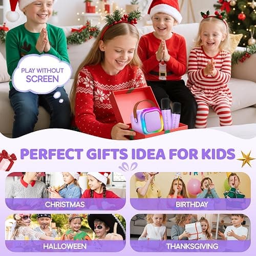 IROO Mini Karaoke Machine for Kids, 2025 TOP Toys Christmas Birthday Gifts Ideas for Girls Ages 4, 5, 6, 7, 8, 9, 10, 12+ Years Old, Portable MP3 Player with 2 Wireless Mics for Party thumbnail 2