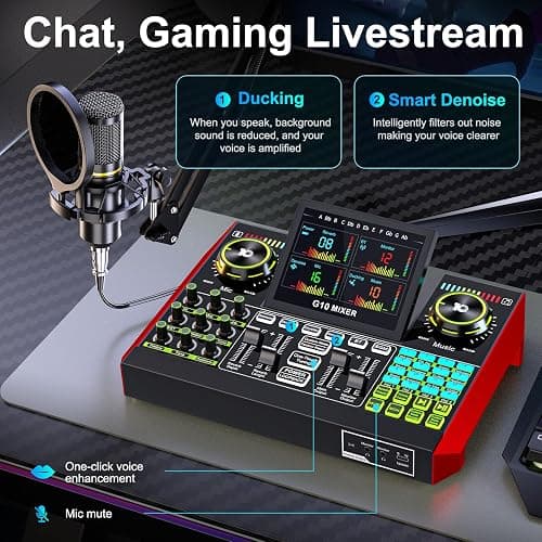 Podcast Equipment Bundle with 3.5mm Condenser Microphone for Pc/Phone Live Streaming Singing Gaming, Podcast Microphone Bundle with Live Sound Board Audio Mixer Denoise,DJ Sets thumbnail 5