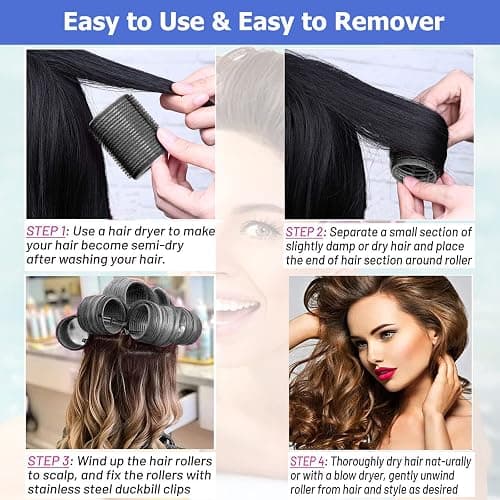 Lockenwickler locken Set 24 Stücke, Große Locken Curlers Ohne Hitze Selbsthaftend Haftwickler, Groß Hitzefreie Haarwickler Hair Rollers mit 12 Stücke Entenschnabelclips für lange mittlere kleine Haar thumbnail 5