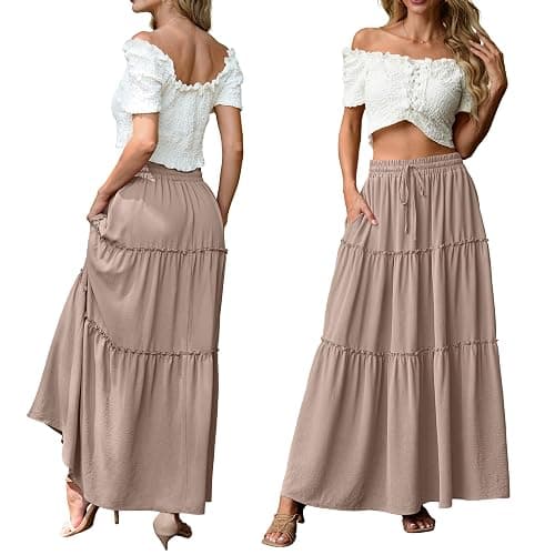 Lepunuo Womens Casual Boho High Waisted Flowy Maxi Skirts Trendy Floral Cute Long Skirts with Pockets thumbnail 4