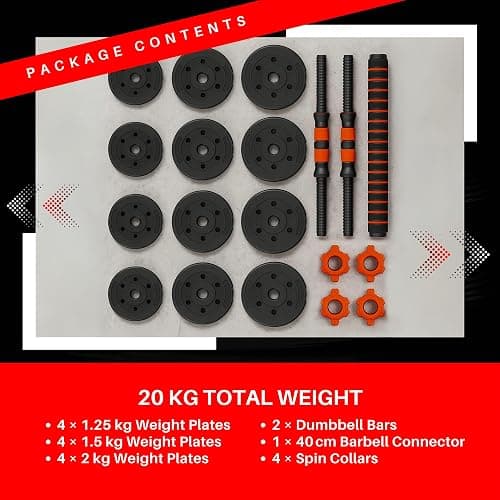 Straame 20KG Adjustable Dumbbell & Barbell Weight Set with Foam-Padded Connector. Free Weights for Home Gym, Strength Training, Non-Slip TPR Grips, PE Shell Plates, Compact Storage thumbnail 3