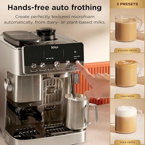 Ninja Luxe Café Mini Plus with AutoFroth, Espresso & Drip, Stainless, ES351 | Built-in Burr Grinder, Precision Scale & Hands-Free Auto Frothing, Lattes, Cappuccinos & More thumbnail 4