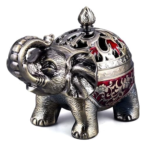 K COOL Metal Backflow Incense Holder Elephant Cone Incense Burner Candle Holder with Lid, Aromatherapy Ornament Home Office Decoration for Indoor Outdoor (Red) thumbnail 4