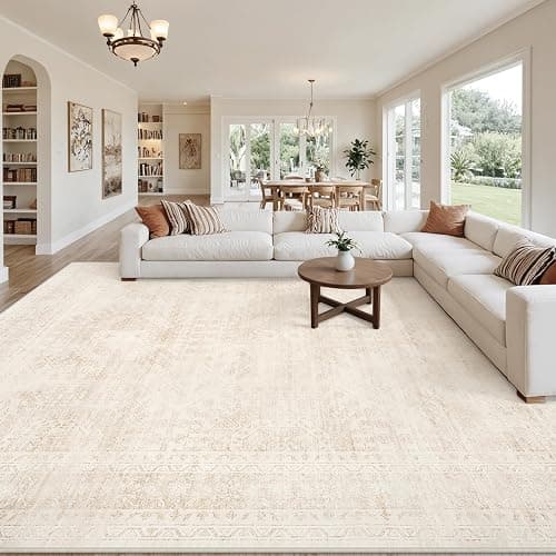 8x10 Area Rugs for Living Room: Vintage Boho Neutral Washable Rug Indoor Soft Large Area Rug Carpet for Bedroom Nursery Farmhouse Dining Room Office Floor Non-Slip Low Pile Under Table Rug Beige thumbnail 8