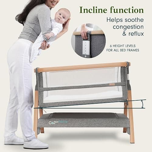 Tutti Bambini CoZee® Breeze PLUS - Extra Breathable Next To Me Crib & Standalone Baby Cot with Larger Mesh Side Windows, Easy Fold, with Mattress (0-6 months) - Oak/Charcoal thumbnail 6