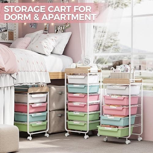 SYKIARIOL Rolling Storage Utility Cart with 4 Drawers,Kids Craft Art Cart,Makeup Organizer and Storage with Wooden Tabletop,Colorful thumbnail 9