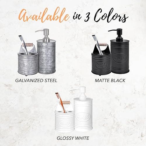 Autumn Alley Rustic Bathroom Accessories Set - Farmhouse Soap Dispenser and Toothbrush Holder Set - Western Bathroom Accessories, Farmhouse Decor for Bathroom Countertop, Galvanized Black thumbnail 9