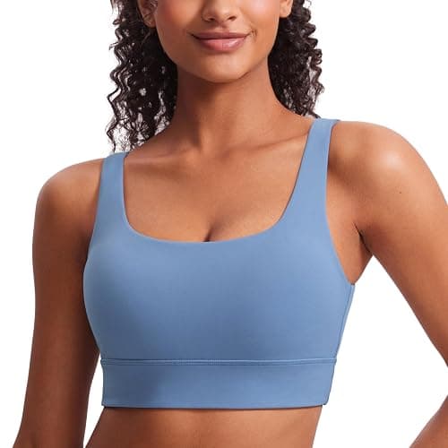 CRZ YOGA Butterluxe U Back Longline Sports Bras for Women - Scoop Neck Padded Yoga Workout Crop Top with Built in Pads - Image 1