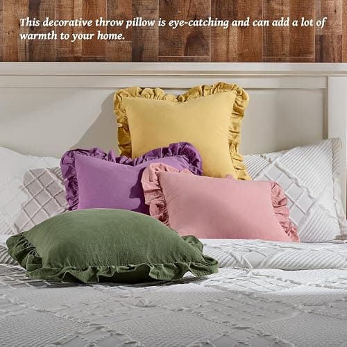 AmHoo Pack of 2 Throw Pillow Covers 100% Cotton Pre Washed Ruffle Decorative Pillowcase Cushion for Couch Sofa Bedroom 18 x 18-Inch Bridal Rose thumbnail 5