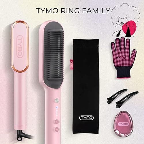Hair Straightener Brush, TYMO Ring Hair Straightener Comb Straightening Brush for Women with 5 Temps 20s Fast Heating & Dual Voltage, Pink thumbnail 7