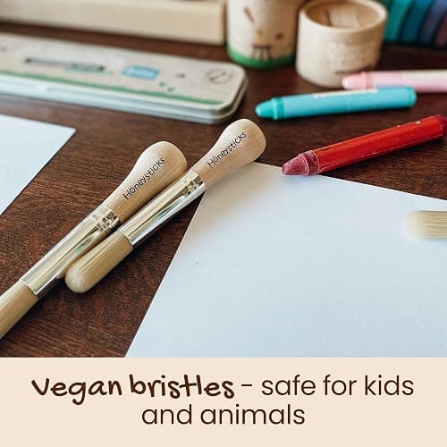 Honeysticks My First Paint Brush Set - 3 Pack: Ideal for Babies and Toddlers. Jumbo Brushes with Chubby Wood Handles for Easy Grip, Vegan. Includes Handy Storage Container thumbnail 4