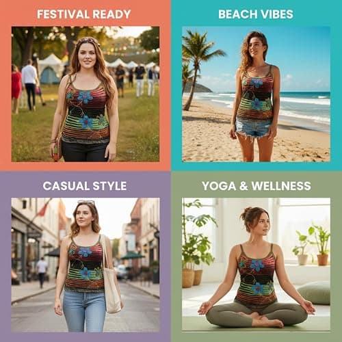 Shopoholic Fashion Women Cotton Hippy Razor Cut Vest Top Floral Embroidery Summer Sleeveless Tank Top thumbnail 5