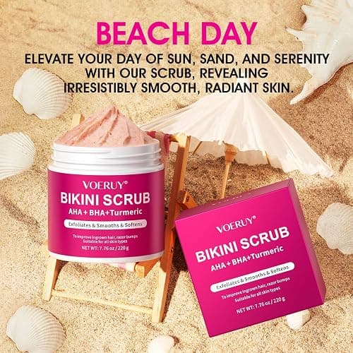 Bikini Area Exfoliator with 10% AHA+BHA & Turmeric, Ingrown Hair & Razor Bumps for Bikini Underarm Area, Skin Moisturizing, Smoothing, Even Skin Tone Exfoliating Body Scrub with Walnut Shell Powder thumbnail 4