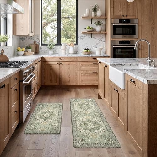 GENIMO Kitchen Mats for Floor 2PCs, Washable Anti Fatigue Mat for Cushioned, 17.3"x47"+17.3"x30", Waterproof Kitchen Rugs, Non Slip Comfort Standing Mat Rug for Home, Sink, Laundry, Light Green thumbnail 6