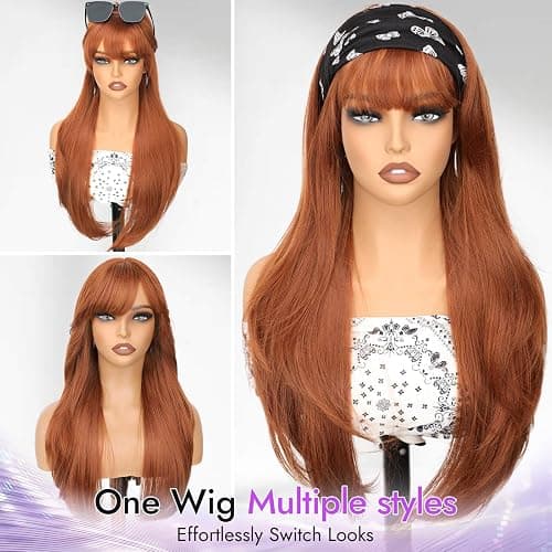 Eawwii Long Ginger Wig with Bangs for Women,4x4 Realistic Scalp, Free Parting,Layered Hairstyle Synthetic Heat Resistant for Daily Party Use 26 inch thumbnail 6