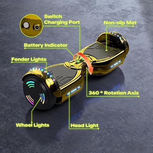 XERATH All Terrain hoverboard with Bluetooth Speakers,hoverboards for a 7-12 year old with bright LED lights and flashing wheels,hoverboard adult with self-balancing control system&UL2272 Safety Certification,for All Ages (GOLD) thumbnail 4