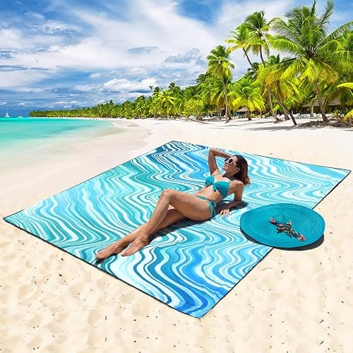 WIWIGO Beach Blanket Waterproof Sandproof Beach Mat 79" X 83"/10'x9'for 2-8 Adults Quick Drying Outdoor Picnic Mat Beach Accessories for Travel, Camping, Hiking thumbnail 4