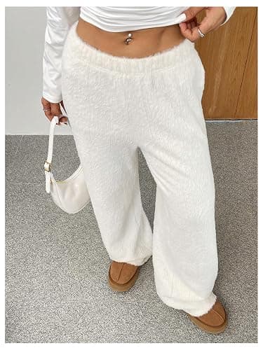 Verdusa Women's Fuzzy Fleece Lounge Pants Elastic Waist Pajama Bottoms thumbnail 5