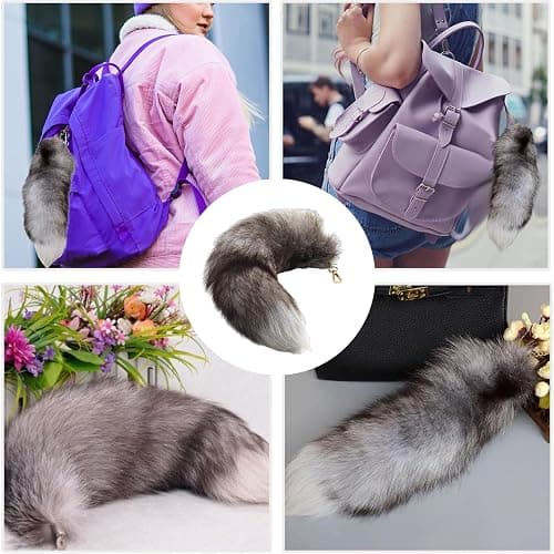 JBLJDWD Fox Tail, Therian Tail, Hanging Furry Tail Keychain Decorative Personalized Animal Keyring Long Charm Gift for Handbag Backpack Cosplay - Grey thumbnail 7