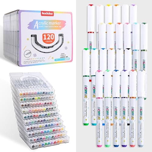 LEXICHA 120 Vivid Colors Acrylic Paint Markers with Portable Storage Case, Soft Brush Tip Acrylic Markers Set, Paint Markers for Canvas, Wood, Rocks, Fabric, Glass, DIY Crafts Art Supplies for Kids thumbnail 8
