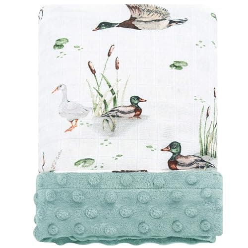 LifeTree Baby Blankets for Newborn, Soft & Lightweight Swaddle Blankets, Muslin Front and Dotted Fleece Backing Receiving Bed Blanket, 31X40 Inches, Baby Girl & Boy Blanket, Duck and Green thumbnail 7