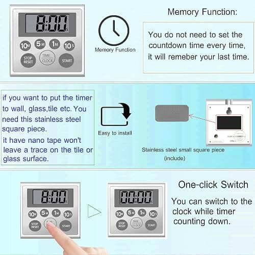 NUOSWEK Digital Timer Waterproof Shower Timer Shower Clock Bathroom Kitchen Timer with Strong Magnet and Large LCD Display (Waterproof 7 Key) thumbnail 3