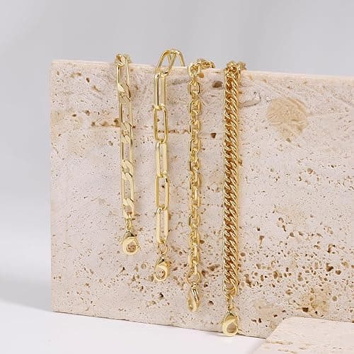 Waterproof Gold Chain Bracelet For Women Non Tarnish,14K Gold Plated Link Dainty Bracelets Stake Layered Bracelet Set Hypoallergen Gold Jewelry thumbnail 3