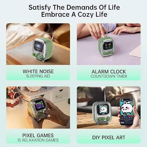 Divoom Tiivoo-2 Portable Bluetooth Speaker with FM Radio,Pixel Art Retro Mini Small Cute Wireless Speaker,Vintage Decor Suitable for Party Office Desk Home Bedroom Kitchen,Gifts for Women Men,Green thumbnail 6