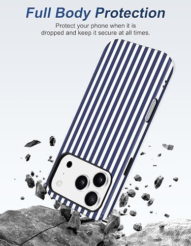 Jusy Compatible with MagSafe Striped Case for iPhone 17 Pro, Cute Aesthetic Striped Magnetic Phone Case, Soft TPU and Hard PC Protective Phone Cover for Women Girls（Matte） - Navy Blue thumbnail 3