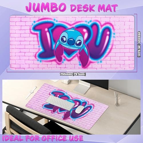 Disney Stitch Desk Mat Large Mouse Mat 80 x 36 cm Baby Yoda Desk Protector Mat PC Laptop Keyboard Stitch Gifts (Pink Stitch) thumbnail 3
