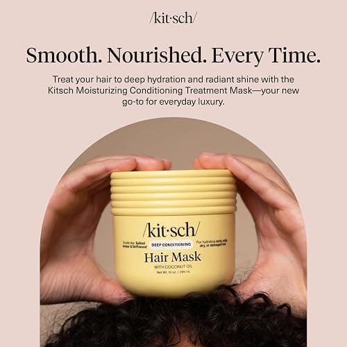 Kitsch Moisturizing Hair Mask for Damaged Hair – Coconut Oil Deep Conditioner for Women – Curly Hair Products Friendly – Frizz-Reducing Hair Care Treatment for Curly, Coily & All Hair Types – 10 oz thumbnail 7