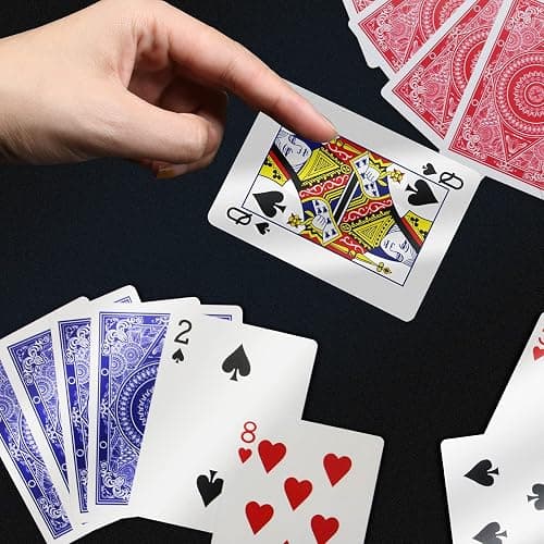 INTEGEAR Playing Cards 2 Decks Waterproof Plastic Poker Cards for Texas Holdem Poker Go Fish and More Card Games Standard Index 2.5" x 3.5" - Blue/Red 2 Pack (Standard Index) thumbnail 2