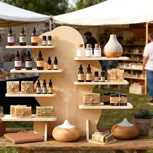 Sicrifety 7-Tier Wooden Display Shelf for Vendors,31inch Cloud-Shaped Portable Detachable Natural Wood Riser Stand for Candles,Mugs, Small Items thumbnail 3