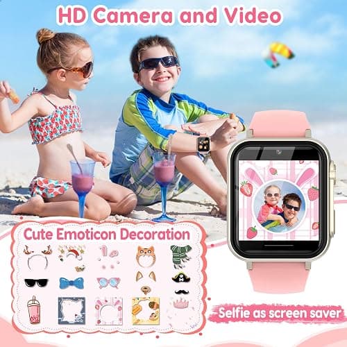 cjc Smart Watch for Kids Gift for Girls Ages 4-12 - Includes Screen Protector, 30+ Games, 140 Learning Cards, HD Touch Screen, Camera, Music, Pedometer - Fun & Educational Birthday Gift Idea (Pink) thumbnail 4