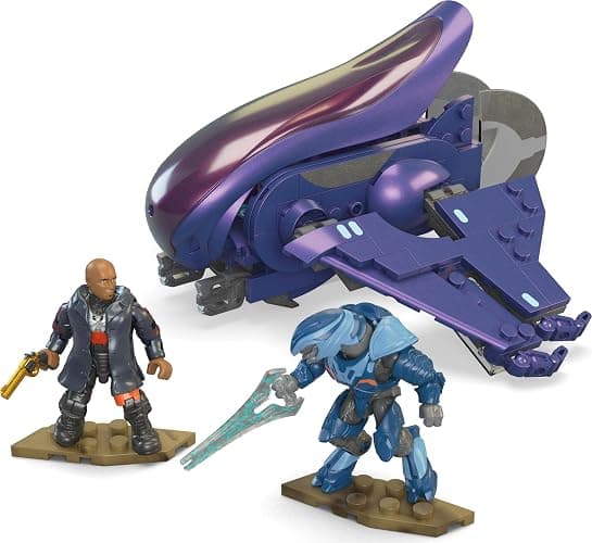 MEGA Halo the Series Vehicle Building Toys Set, Renegade Banshee Aircraft with 205 Pieces, 2 Micro Action Figures, Purple, Kids and Fans thumbnail 6