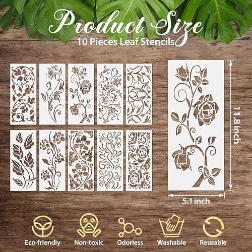 10 Pieces Leaf Floral Painting Stencils Botanical Leaves Reusable DIY Crafts Drawing Templates Stencils for Painting on Wood Wall Canvas Card Home Decor thumbnail 2