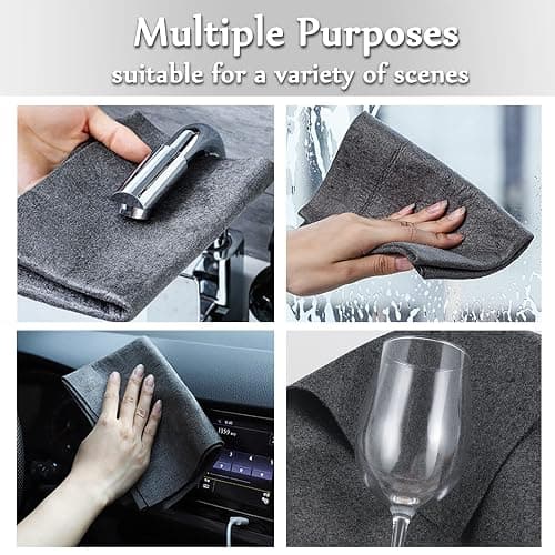 XANGNIER Thickened Magic Cleaning Cloth,8 Pcs Lint Free Cloth,Reusable Microfiber Cleaning Rag for Windows,Mirror,Glass,Car,Gray thumbnail 6