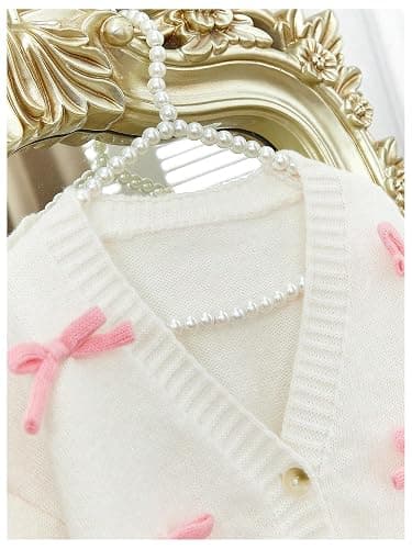 SHENHE Girl's Bow Button Down Knitted Cardigan V Neck Loose Cute Crop Sweater Outwear thumbnail 4