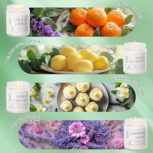 Molensun 4 Pack Candles for Home Scented, 28 oz Long Lasting Candles, Soy Candle Set Gift for Women - Lavender Thyme/Lemon Eucalyptus/Sage &Citrus/Vanilla Cupcake thumbnail 2