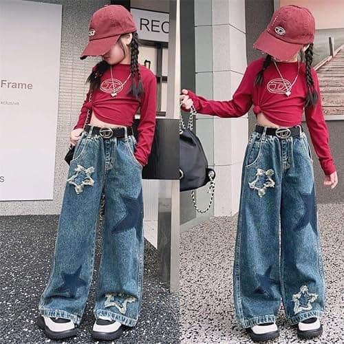 YaYabroe 5-14 yrs Kids Girls Jeans Distressed Elastic Waist Baggy Denim Wide Leg Pants Trousers thumbnail 8