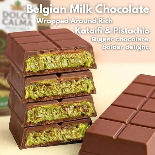Dolce Calma Dubai Chocolate Bar Milk (200g / 7oz) – Viral Authentic Handmade Belgian Chocolate with Turkish Pistachio & Crispy Kataifi, Premium Quality Candy, Luxury Cream Kunafa Filling, No Palm Oil thumbnail 3