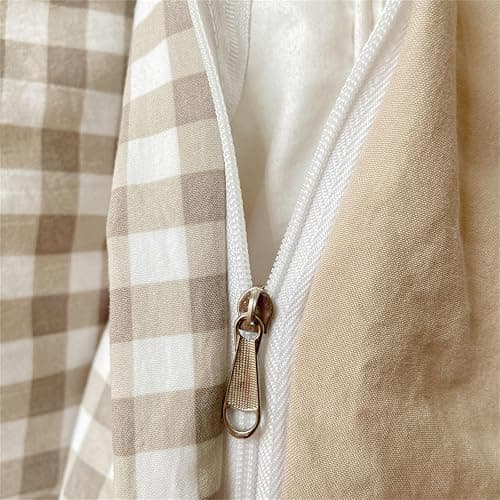 Michorinee Housse de Couette Carreaux Vichy 140x200 Beige Marron - Parure de Lit Adulte 1 Personne en Microfibre - Linge de Lit à Carreaux Réversible avec Taie d'oreiller 65x65 cm thumbnail 4