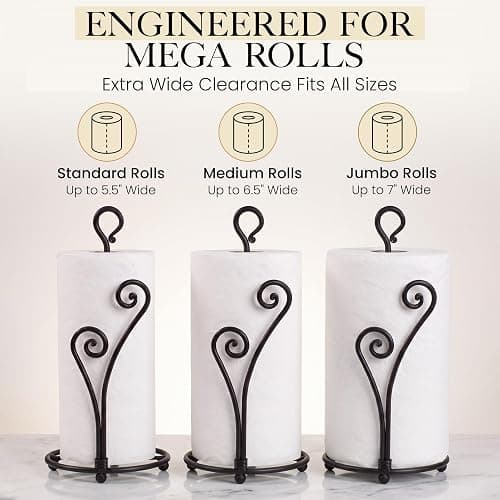 RTZEN Matte Black Paper Towel Holder Non-Slip Base Countertop | Decorative Farmhouse Paper Roll Holder, Rustic Metal Modern Stylish Accent Durable Stand for Kitchen, Bathroom (Heart Shaped) thumbnail 3