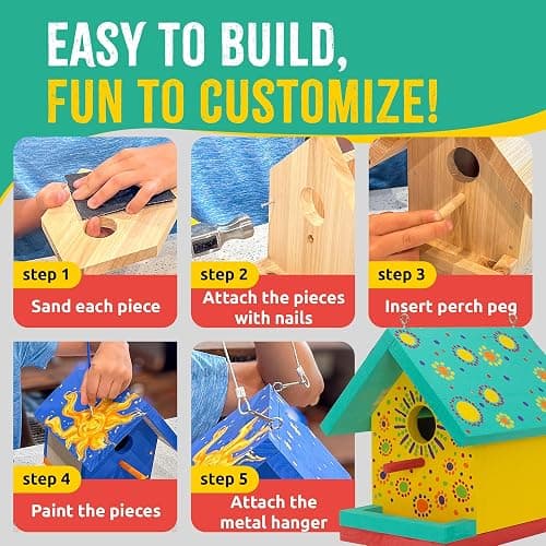 SparkJump Jr Bird House Kit, DIY Cedar Wood Birdhouse for Outdoors with Paint, Fun for Kids & Adults, Bird House Making Kit for All Ages (1-Pack) thumbnail 5