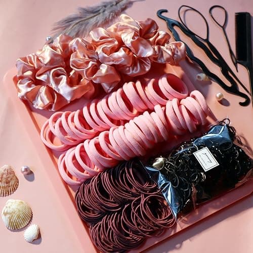 YANRONG 755PCS Hair Accessories for Woman Set Seamless Ponytail Holders Variety Hair Scrunchies Hair Bands Scrunchy Hair Ties For Thick and Curly (Pink) thumbnail 7