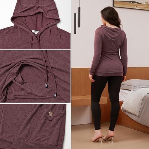 GINKANA Womens Nursing Hoodie Top Sweatshirt Long Sleeve Button Decoration Pockets Shirts Tunic Top thumbnail 7