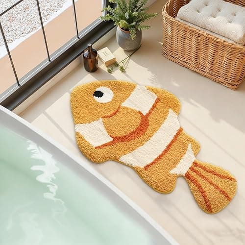 LUMI Cute Animal Bathroom Rugs, Plush Absorbent Bath Mats for Bathroom, Non-Slip Backing Washable Bath Mat, Ideal for Shower Sink Bathtub Room Decor, 20"x35", Clownfish thumbnail 9