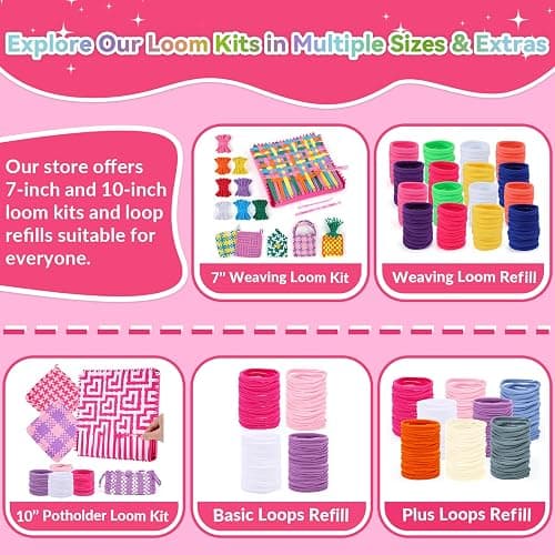 PREBOX Weaving Loom Kit Toys for Kids and Adults, Potholder Loops Crafts for Girls Ages 6 7 8 9 10 11 12, 7" Pot Holder Loom Knitting Kits and Gifts for Kids and Beginners, Make 6 Masterpieces thumbnail 7